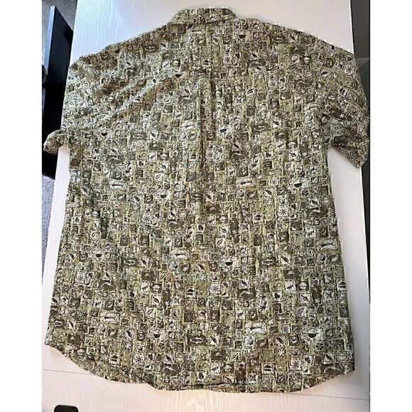 Columbia Mens L Fishing Hawaiian Button Down Short Sleeve Green Beach Design - Picture 6 of 6